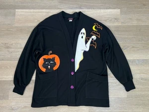 Cardigan maglione vintage raro Linda Lori New York Halloween gatto fantasma taglia unica - Foto 1 di 11