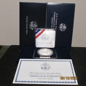 Proof Commemorative 90% Silver Dollar in box with COA 2001 P Capitol Visitor CTR - Picture 1 of 3