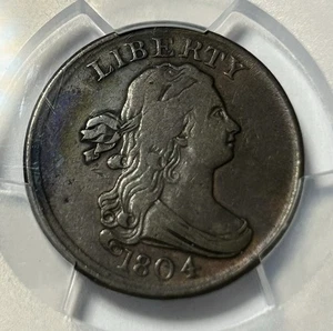 1804 Half Cent Plain 4 No Stems Early US Coin PCGS VF25 - Picture 1 of 4