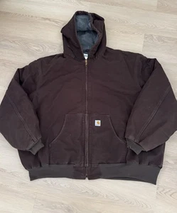Carhartt Hooded Jacket Work Heavy Lined Coat #14806 Zip Men’s 5XL Dark Brown - Picture 1 of 7