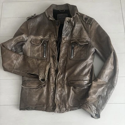 Abrigo Chaqueta Allsaints Spitalfields Cuero Marrón Talla XS Envejecido Foto 1 de 4