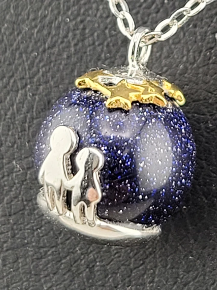 Colar minúsculo corrente pingente ouro azul 10 mm observação de estrelas sob estrelas 18" - Imagem 1 de 4