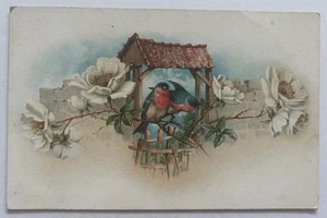 Cartolina antica romantica rondini uccellini art nouveau disegno floreale - Foto 1 di 2