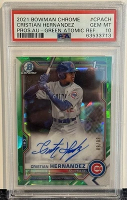 2021 Bowman Chrome Prospect Auto Green Atomic CHRISTIAN HERNANDEZ 89/99 PSA 10 - Image 1 of 2