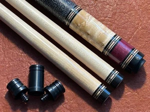 Mike Stacey Custom Purpleheart 6 Point Pool Cue W/2 Maple Shafts. Linen Wrap. - Picture 1 of 7