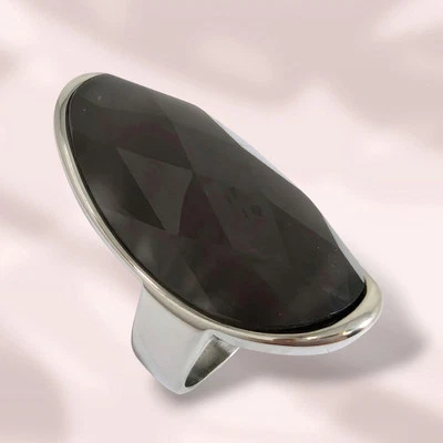 Anillo de acero inoxidable para mujer con auténtico cuarzo ojo de gato *Anillo exagerado Foto 1 de 4