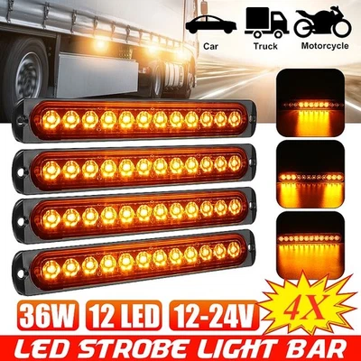 4X Auto Frontblitzer Blitzlicht Warnleuchte LKW Strobe Licht 12LED 12-24V Gelb - Bild 1 von 4