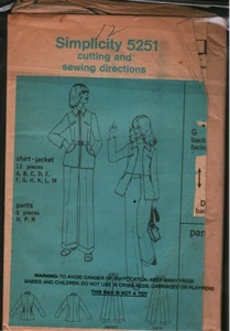 5251 Vintage Simplicity Schnittmuster Misses 60er Jahre Hemd Jacke Hose UNCUT 12 - Bild 1 von 1