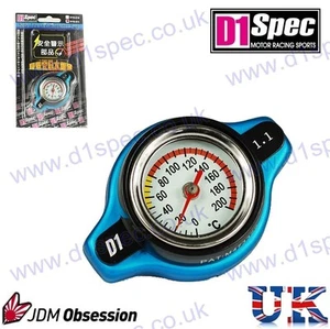 TAPA RADIADOR CARRERAS D1 ESPECIFICACIÓN 1.1kg/cm CON MEDIDOR DE TEMPERATURA AZUL CABEZA GRANDE JDM - Imagen 1 de 2