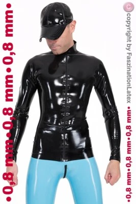 FASZINATIONLATEX LATEX Shirt mit langen Armen und RV für HERREN 0,8 mm - schwarz - Größe wählbar