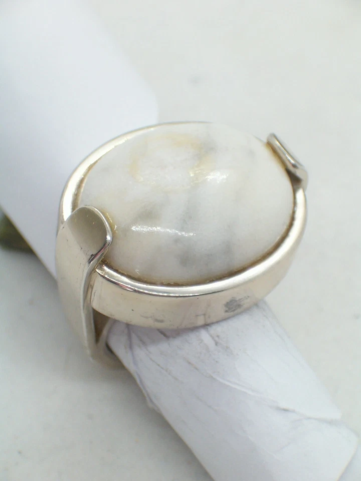 ANELLO in ARGENTO 925 con Howlite Naturale - Pietra Dura - - Immagine 1 di 4