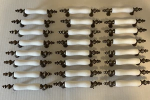 24 White & Metal Cabinet Drawer Pulls Handles 3" Center to Center No Screws - Picture 1 of 7