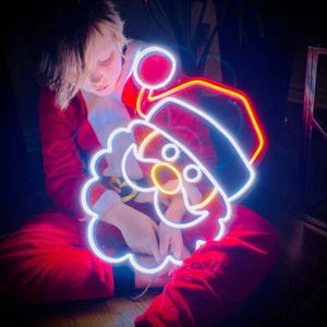 LED Santa Claus Neon Light Xmas Sign Dimmable Beer Bar Pub Shop Wall Art Decor - Picture 1 of 4