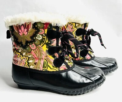 Women's Sporto KIM Pink Olive Print Insulated Faux Fur Lined Duck Boots Sz 11 M - Image 1 of 4