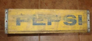 VINTAGE 1960ER JAHRE? ALTE GELBE PEPSI COLA Holz Soda Pop Kiste Träger Holz Box Etui - Bild 1 von 12
