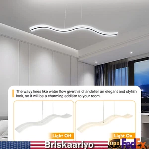 Modern Acrylic Chandelier LED Ceiling Lamp Pendant Light Linear Wave Shape 38W - Picture 1 of 23