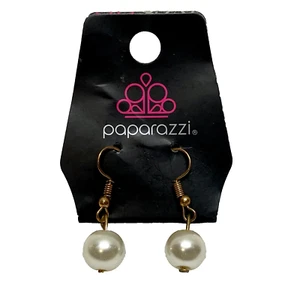 Paparazzi Women's Dangle Earrings Faux Pearl Goldtone Fashion Jewelry NWT - Picture 1 of 9