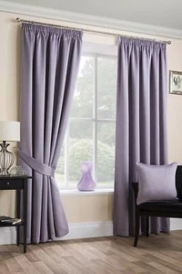 SATEEN WOVEN BLACKOUT 65" x 90" MAUVE PENCIL PLEAT UNLINED READY MADE CURTAINS - Picture 1 of 4