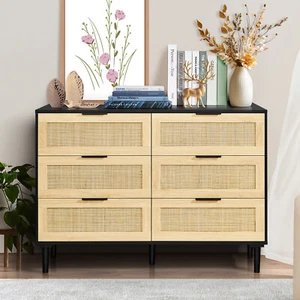 VEVOR Rattan Drawer Dresser Natural Rattan Closet Dresser 6 Drawers for bedroom - Picture 1 of 12