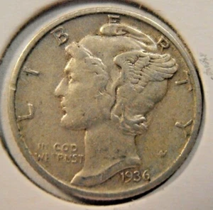1936 P Mercury Silver Dime, Extra Fine or better (36P15) - Picture 1 of 3