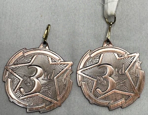 TWO 3rd (THIRD) PLACE COPPER MEDALS WITH STAR & 1 WHITE LANYARD - Picture 1 of 4