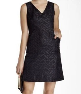 Max Studio Dress Womens Sz 2 Jacquard Sheath Little Black Dress Pockets Classic - Picture 1 of 11