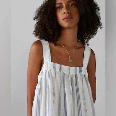 Club Monaco City to Beach Summer Top Chemise White Blue Stripes Small Petite - Image 1 of 4