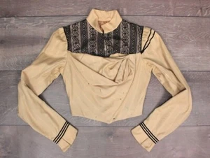 Vtg Women's Antique Edwardian Late 1800s Early 1900s Beige Wool Jacket Lace XS/S - Picture 1 of 10