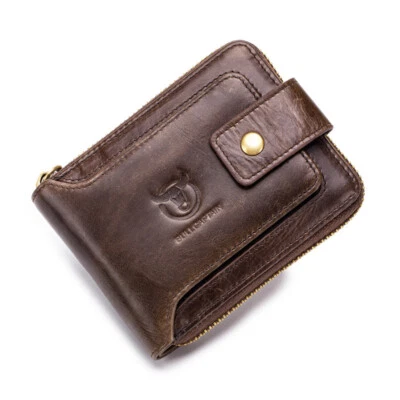 Vintage cowhide leather zipper wallet RFID anti-theft brush travel money clip - Image 1 of 4
