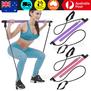 Portable Pilates Bar Kit W/Resistance Band Yoga Gym Stick Exercise Trainer AU - Picture 1 of 11