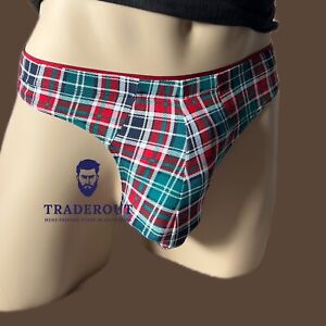 Jockey mens Red yeltide plaid cotton stretch thong underwear size S L XL