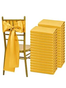 120Pcs Satin Chair Sashes Ties, Gold Satin Chair Sashes Bows Chair Cover ... - Picture 1 of 14