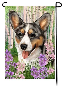 Primavera Flores Jardín Bandera - Cárdigan Azul Merle Corgi Galés - Imagen 1 de 1