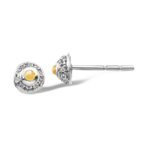 14K Solid White Gold Diamond Cabochon Citrine Stud Earrings - Picture 1 of 4