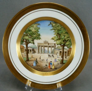 KPM Berlin Hand Painted Brandenburg Gate Topographical & Gold 9 3/4 Inch Plate - Picture 1 of 12