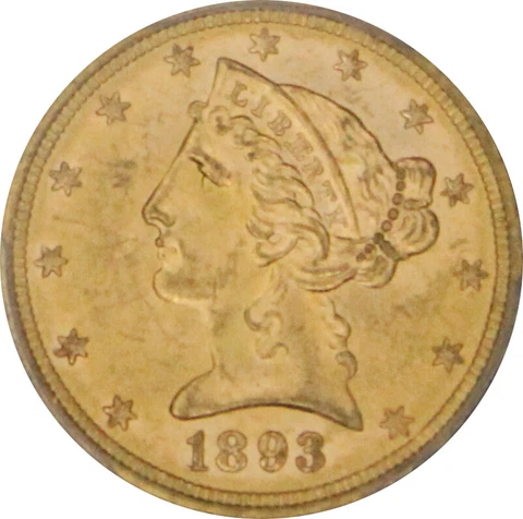 1893 MS64 Liberty Half Eagle, PCGS 43232299, CAC Cover