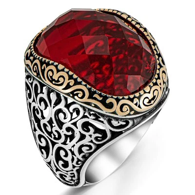 Anillo turco para hombre de plata de ley 925 maciza facetado piedra circonitada Foto 1 de 4