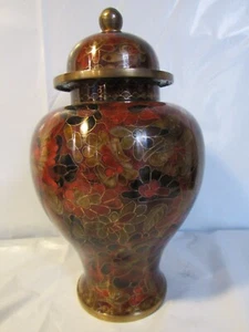Chinese Cloisonne Urn Vase w Lid Enamel and Brass Asian Brown Floral 10" Y4S - Picture 1 of 6
