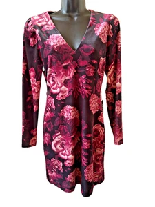 Neu mit Etikett Express Größe Small Damenkleid rosa & schwarz Blumenmuster Crushed Velvet NEU - Bild 1 von 7
