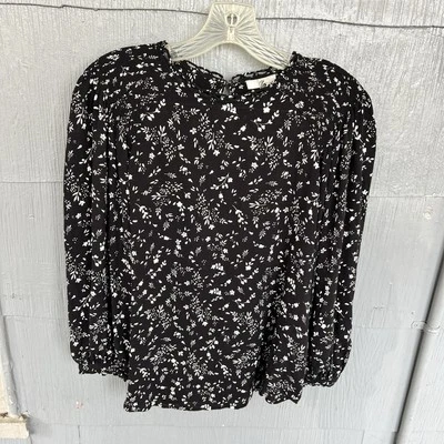 Blusa Joie Top Calado Para Mujer’s M Negra Blanca Floral Viscosa Transparente Mangas Largas Foto 1 de 4