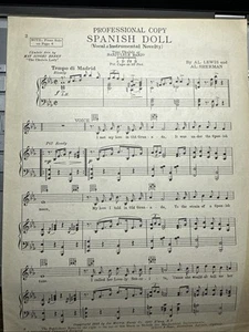 1929 Prozessionskopie Noten "Spanische Puppe" von Lewis & Sherman - Bild 1 von 1