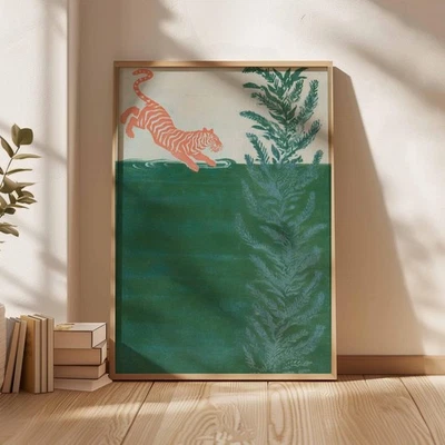 Vintage Japanese Tiger Poster – Jungle Print, Minimalist Bold Wildlife Wall Art - Image 1 of 4