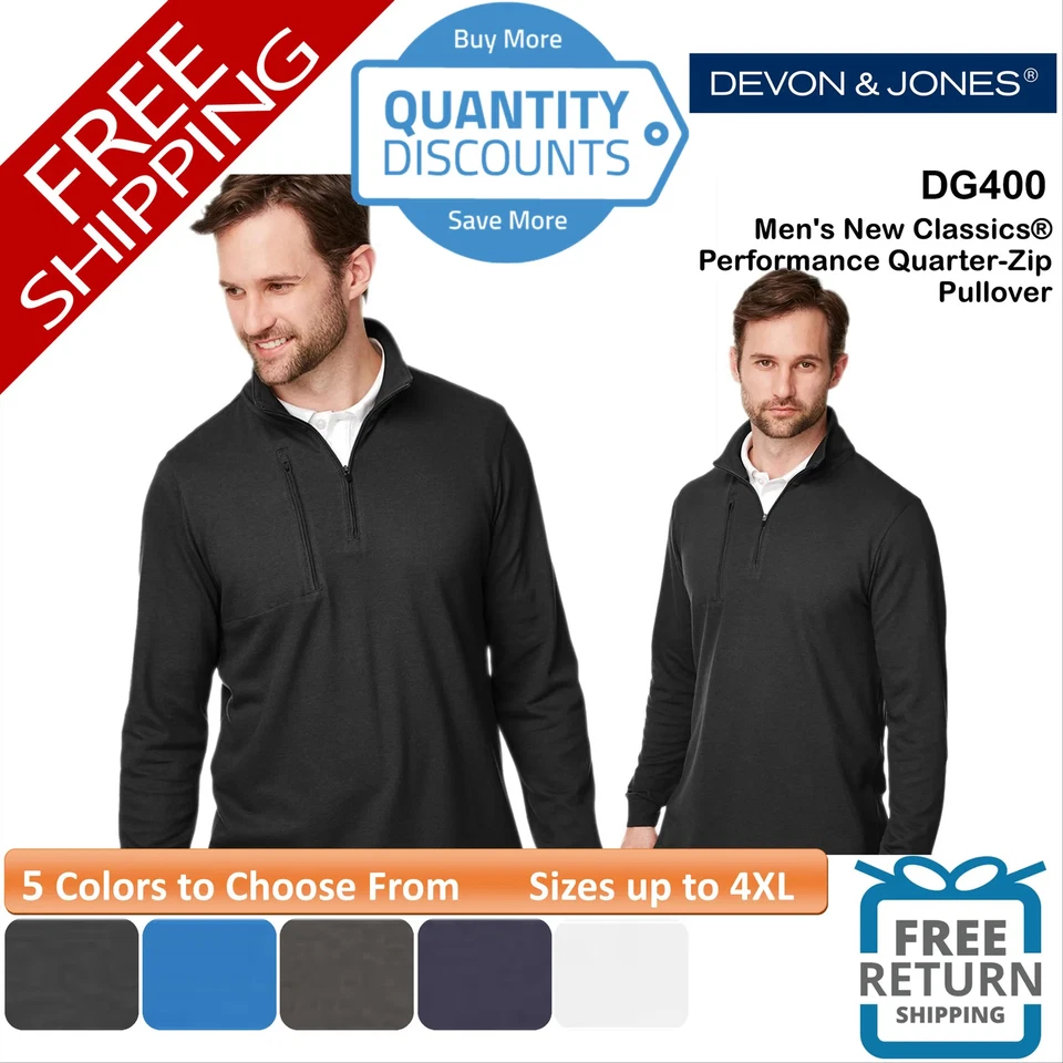🔥 Pullover Devon & Jones Para Hombre Nuevo Clásico Cuarto Cremallera Hasta 4XL DG400 Foto 1 de 1