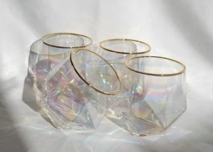 Glasbecher in Diamantform - irisierend - 10 Unzen 4er Set - Bild 1 von 14