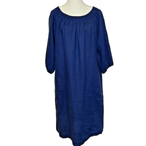 Boden Neu mit Etikett blau Leinen Etuikleid gesmokter Ausschnitt Taschen Lagenlook adrett 12R - Bild 1 von 11