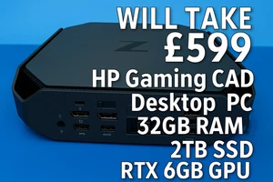 WILL TAKE £5️⃣9️⃣9️⃣ HP Gaming CAD Desktop PC 32GB RAM 2TB SSD RTX 6GB GPU - Picture 1 of 5