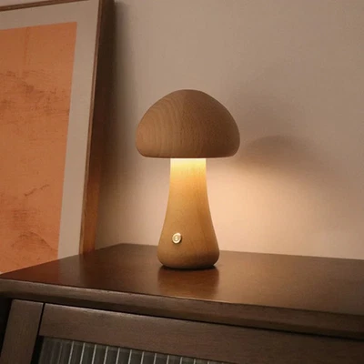 Mushroom Solid Wood LED Table Lamp Light Rechargeable Touch Control USB - image 1 of 3