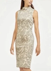 NWT J. McLaughlin Liz Cream Taupe Jaguar Suede Funnel Neck Sheath Dress Size XL - Picture 1 of 14