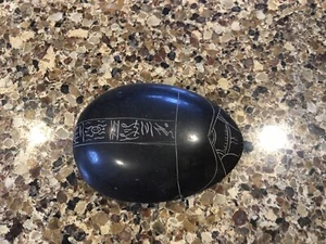 Ceremonial Carved Soapstone Egyptian SCARAB BEETLE Hieroglyphics Paperweight - Picture 1 of 8