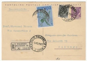 1965 Repubblica italiana - 90 l. Europa Unita su cartolina postale per Palermo - Foto 1 di 1